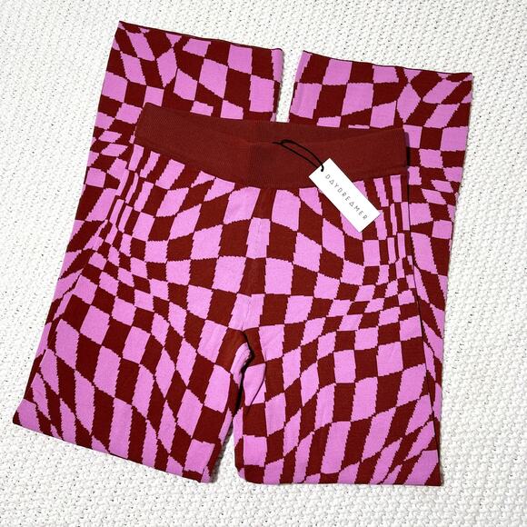 NWT Daydreamer Pink and Brown Checkered Magenta Wave Knit Pant S - Picture 3 of 9